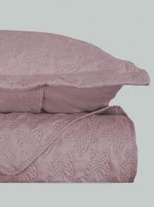 3-Piece Bedspread Quilt Kit Complete Box Bed Ultrasonic Butterfly Quilted - 乾枯玫瑰色 - 查看 4