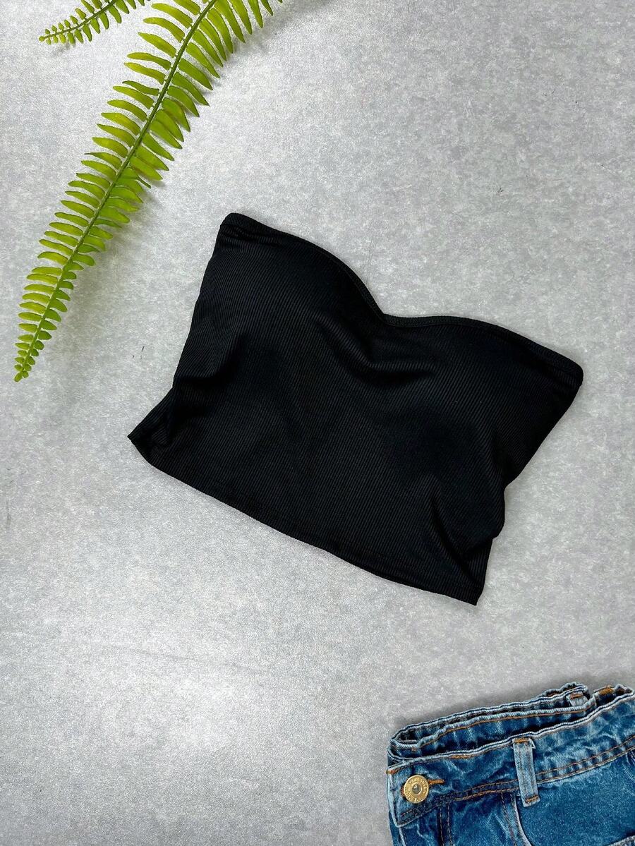 Strapless Cropped Sweetheart Neckline - 黑色 - 查看 1