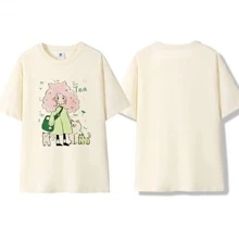 Cute Tea Girl Aesthetich Unisex T-Shirt - Cream - View 2