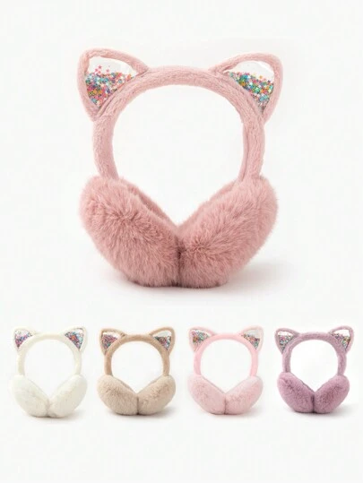 1pc Women's Fashion Cat Ear & Pentagram Plush Earmuffs, Warm Winter Accessory Winter Accessories