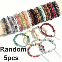 5/10 piezas Pulsera elástica de cuarzo cristal natural multicolor, pulsera ajustable de cuentas de piedras curativas para mujer, fiesta, yoga, regalo de joyería - Multicolor - Ver 18