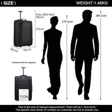 Trolley da cabina leggero da 20 pollici, borsa da viaggio morbida con doppie ruote, omologata per il trasporto in cabina, per uomo e donna. Valigia resistente e impermeabile, perfetta per viaggi di lavoro e vacanze. - nero - Visualizzare 5