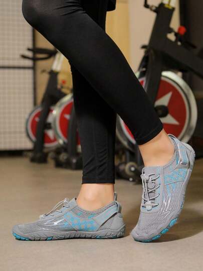 Women Pink Running Shoes, Non-Slip, Lightweight, Breathable, Elastic Fabric Casual Sneakers With Drawstring & Hook And Loop, Sports & Fitness Indoor Outdoor Trekking Shoes