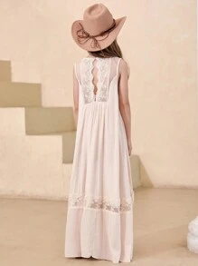 Đầm maxi kiểu boho không tay, hở lưng, phối ren dành cho bé gái tuổi teen - Màu be - Xem 10