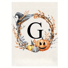 个性化首字母亚麻花园旗帜 - 双面、防风雨、粗麻布外观 - 无需电力的多功能户外装饰 - 可机洗，万圣节主题 - 1 件 - 彩色 - 查看 24