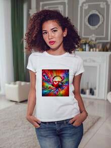Women's T-Shirt With Print Has Stretch - 白色 - 查看 1