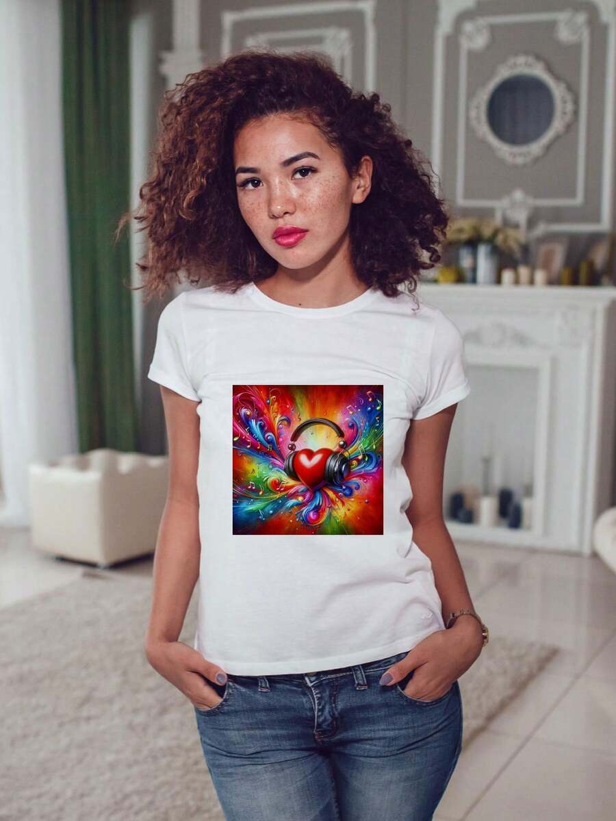 Women's T-Shirt With Print Has Stretch - 白色 - 查看 1