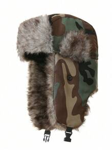 1 pieza Gorro ruso Ushanka de dos colores con camuflaje, sombrero con orejeras para invierno y actividades al aire libre para hombres y mujeres - Multicolor - Ver 13