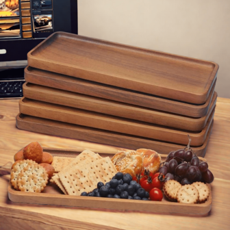1/2pcs, Multi-Purpose Wooden Tray, Used For Serving Breakfast, Cakes, Bread, Tea Sets, Suitable For Family Restaurants And Gatherings, Outdoor Camping Dining, Easy To Clean, Decorative Tray Ornaments, Bathroom Trays, Etc