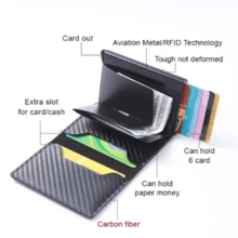 新款极简碳纤维卡包，男女通用，欧美金属铝盒卡包，RFID男士钱包零钱包，圣诞礼物，男士个性化礼物，男友礼物，卡包钱包，超薄钱包，金属钱包 - 黑色 - 查看 9