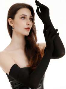 1pc Women's Long Elastic Milk Silk Arm Sleeves Thin Dancewear Wedding Gloves Solid Color Polyester (Polyester) Fingerless Gloves For Holiday Wedding Party Mature Casual Outdoor All Season - Multicolor - View 3