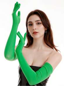 1pc Women's Long Elastic Milk Silk Arm Sleeves Thin Dancewear Wedding Gloves Solid Color Polyester (Polyester) Fingerless Gloves For Holiday Wedding Party Mature Casual Outdoor All Season - Multicolor - View 2