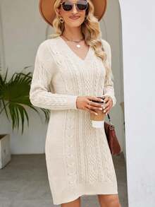 Vestido de punto con cuello en V para mujeres