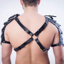 1pc Adjustable Men's Leather Body Harness Chest Strap Shoulder Armor Dual Shoulder Multi-Strap Restraint Harness - Black - View 3
