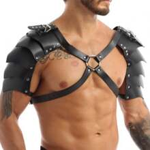 1pc Adjustable Men's Leather Body Harness Chest Strap Shoulder Armor Dual Shoulder Multi-Strap Restraint Harness - Black - View 2