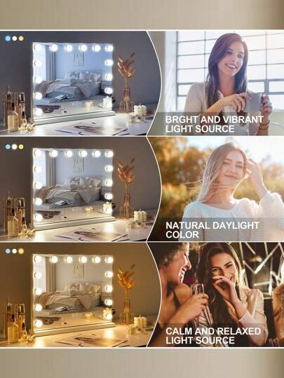 FENCHILIN Hollywoo Spiegel Lighting 14 Dimmer LED Lights Make Up Temperatures Touch Control Makeup Dressing Tafel 50 42 Cm Wit view 5