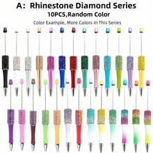10pcs Creative Rhinestone, Glitter, Confetti, Star, Crystal, Pearl, Rabbit, Flower, Candy Series Plastic Ballpoint Pen Set (Random Color), Suitable For DIYing With Colorful Wooden Beads, Silicone Beads, Acrylic Beads, Office & School Supplies