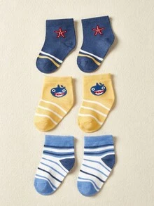 3双幼儿休闲条纹卡通袜子 - 彩色 - 查看 2