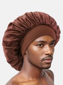 1pc Men's Wide-Brim Satin Sleep Cap, Hair Loss Cap, Hair Care Cap, Shower Cap For Daily Use - Multicolor - View 4