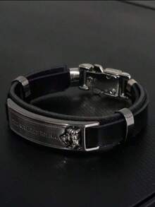 Men's Lion Bracelet He Lives He Reigns Metal Clasp - 黑色 - 查看 3