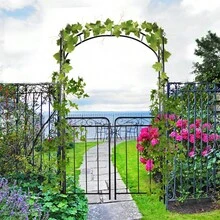 Arco de jardín de 84" con puerta, enrejado de arco de metal, arco de jardín para enredaderas trepadoras, decoración de ceremonia de boda, adornos y puntas de flecha, negro - 1 - Ver 2