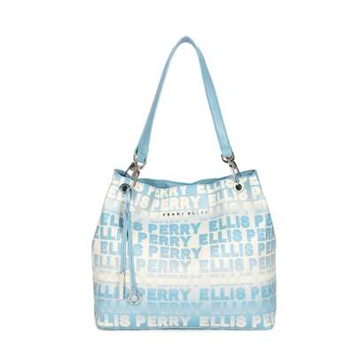  Bolsa Para Mujer Perry Ellis Tipo Shoulder Bag Azul Con Asas al hombro y Arillos Metálicos Color Plata y Llavero Colgante Con Logo De La Marca Diseño Tipo Impresión Con El Logo De La Marca