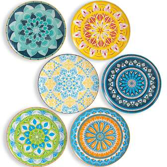 AHX Dinner Plates Ceramic Plate Set - 8/10 Inch Porcelain Round Plate Sets Of 6 - Flat Colorful Pattern Dining Plates For Kitchen | Family - Dishwasher | Microwave | Oven Friendly
