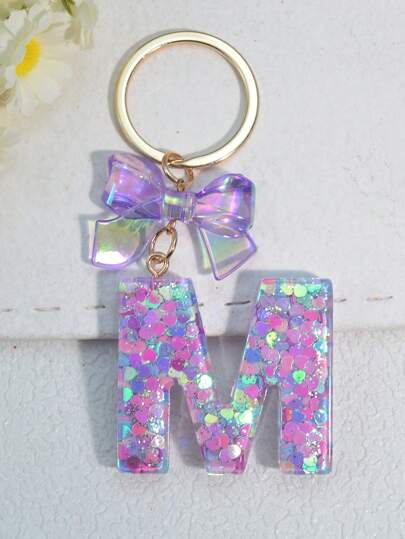 1pc English Letter Keychain, Popular European And American Charm Key Ring With Butterfly Tassel Pendant Valentine's Day Gift Souvenir Car Accessories Bag Charm Backpack For School
