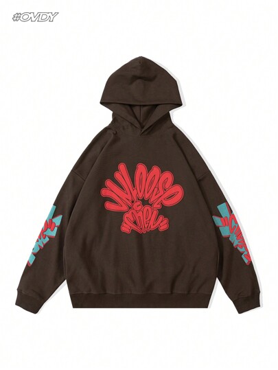 OVDY Men's Letter Embossed Print Outdoor Street Hoodie