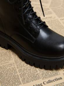 2024 Autumn & Winter New Round Toe Thick Heel Lace-Up Platform Ankle Boots, Fashion Versatile Boots For Women - Black - View 11