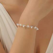 1 件优雅波浪形人造珍珠和水晶装饰手链，适合女性婚礼派对或日常佩戴 - 銀色 - 查看 1