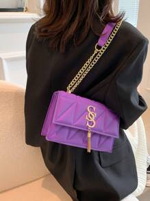 鏈條斜挎包時尚多用途 - 紫色 - 查看 8