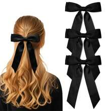Juego de 3 piezas de accesorios para el cabello, pinzas para el cabello con lazo de cola larga de doble capa, pinzas para coleta, accesorios para el cabello de niñas - A - Ver 12