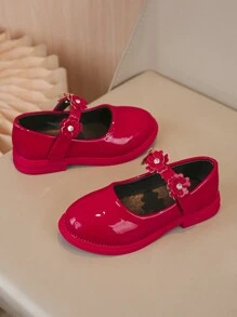 女童公主鞋，新款皮鞋，百搭设计，春秋季节，适合儿童日常穿着和表演 - 酒紅色 - 查看 3