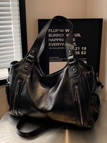 DareSee Waterproof Business Casual PU Tote Black Bag Multi-Pocket Design With Compartments Shoulder Bag Multifunctional Crossbody Bag Suitable For Teen Girls, Female College Students, White-Collar Workers And Rookies, Perfect For Work, Business Commuting, Shopping, Outdoor Travel And School, Large Capacity Bag For Women Music-Fest Y2K-Fest Back To School Autumn , Bags Perfect For Fancy Party Matching With Costumes Winter Gifts Music Fest - Black - View 7