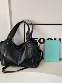 DareSee Waterproof Business Casual PU Tote Black Bag Multi-Pocket Design With Compartments Shoulder Bag Multifunctional Crossbody Bag Suitable For Teen Girls, Female College Students, White-Collar Workers And Rookies, Perfect For Work, Business Commuting, Shopping, Outdoor Travel And School, Large Capacity Bag For Women Music-Fest Y2K-Fest Back To School Autumn , Bags Perfect For Fancy Party Matching With Costumes Winter Gifts Music Fest - Black - View 9