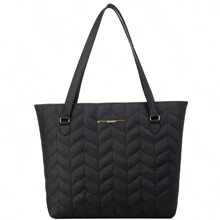 Women's Large Embroidered Shoulder Tote Bag Spacious Work College - màu đen - Xem 3