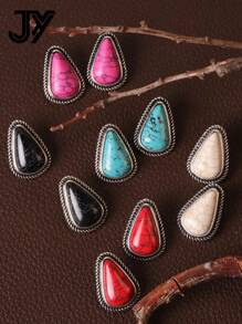 1 Pair Asymmetrical Geometric Teardrop & Circle Minimalist Multi-Color Turquoise Stud Earrings - Geometry - View 2