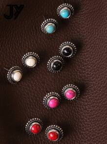 1 Pair Asymmetrical Geometric Teardrop & Circle Minimalist Multi-Color Turquoise Stud Earrings - Geometry - View 4