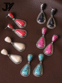 1 Pair Asymmetrical Geometric Teardrop & Circle Minimalist Multi-Color Turquoise Stud Earrings - Geometry - View 3