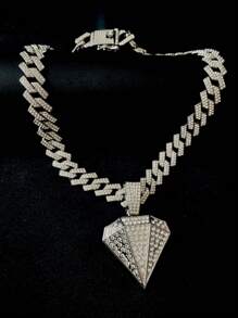 1 Peça Colar com Pingente Grande de Strass Punk Hip Hop para Homens, Corrente Miami Toda Cravejada de Strass, Joia de Festa para Mulheres