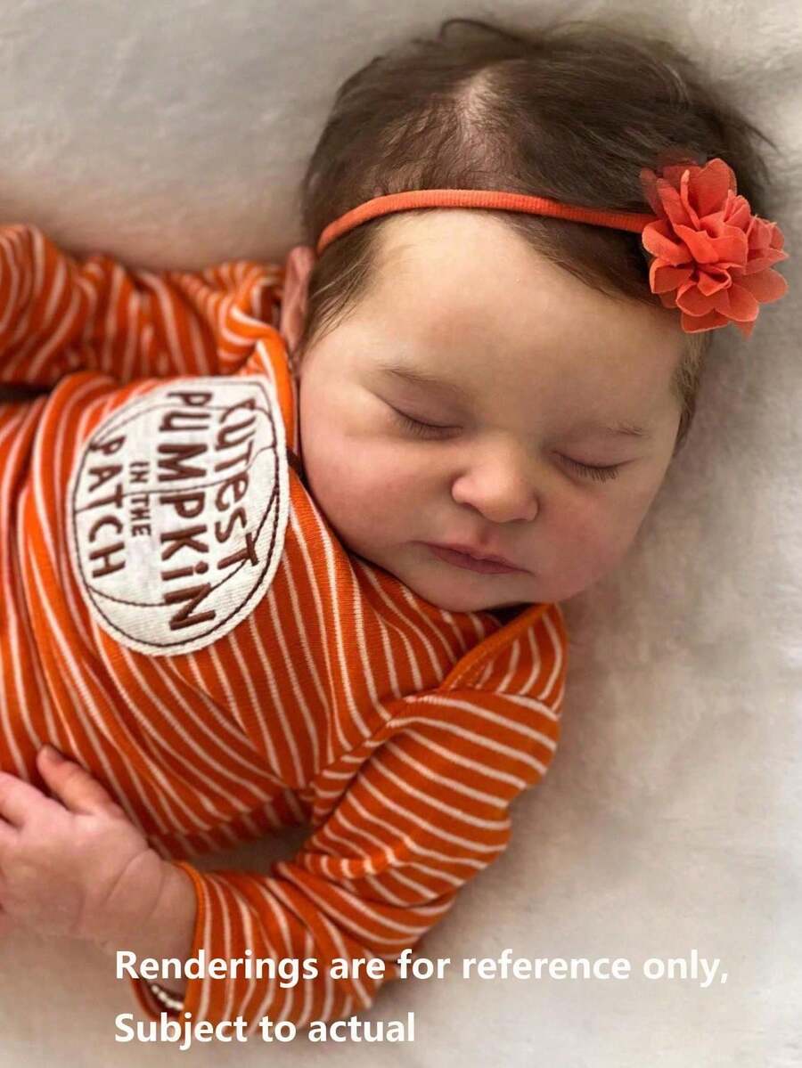 GUESSBELLY 逼真的 50 厘米 20 英寸柔软乙烯基睡眠重生娃娃，具有 3D 绘画皮肤和血管静脉，可爱装扮玩具生日礼物（部分零件随机） - 珊瑚橙 - 查看 1