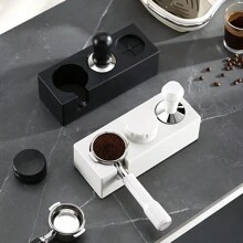 1 pieza Estación de compactación de espresso, Tapete de compactación de espresso, Soporte para portafiltros de café de 51/53/58mm, Compactador y distribuidor de plástico, Organizador de accesorios de espresso 3 en 1 para herramientas de barista en mostradores/tiendas/encimeras
