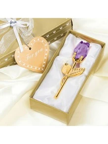 1 件水晶玻璃玫瑰花，人造金属花瓣装饰，办公桌装饰，万圣节婚礼派对情人节礼物，情人节，礼物