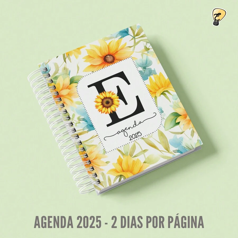 Agenda 2025 Alfabeto A a Z Girassol floral 2 dias por página 216 páginas A5