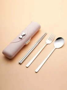 Set Sendok, Garpu, dan Sumpit Stainless Steel Gaya Korea 3 Buah, Peralatan Makan Praktis untuk Pelajar dan Penggunaan di Luar Ruangan, Dekorasi Pita, Dapur, Hadiah Natal, Perlengkapan Sekolah - MultiWarna - View 10