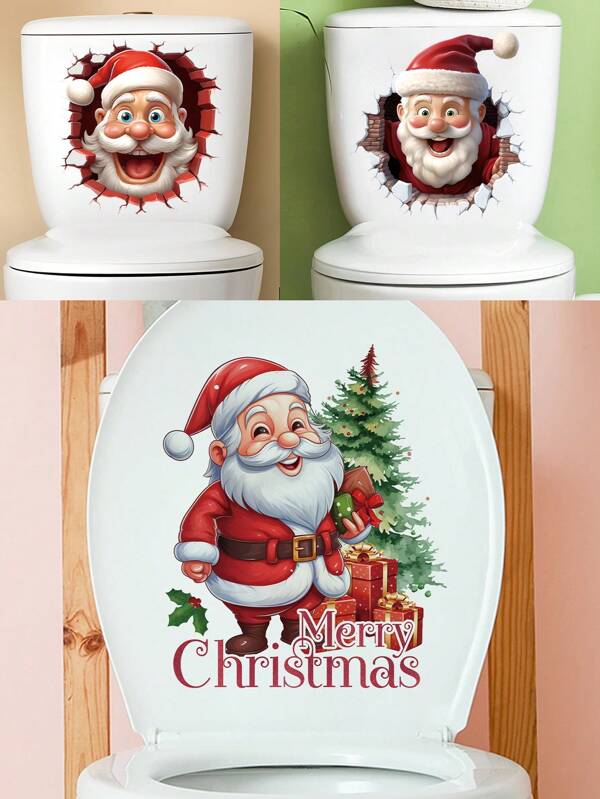 1set Cute Santa Toilet Seat Sticker, Decorations - For Bathroom Door, Wall Decor To Add Holiday Atmosphere,Stickers,Wall Decal, Vinyl Decal For Home Decorations,Spring Decoration Items Refresh Your Home,Rama Decoration Stickers Christmas  Christmas Decor  Christmas Decorations Christmas Decoration Room Decor