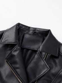 Risissida Women's Autumn Faux Leather Biker Jacket - Vintage Patch, Create Layered Personalized Style - Black - View 7