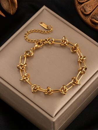 1 Stück Armband aus Edelstahl mit Knoten Design im Hip-Hop Stil, geeignet für den täglichen Gebrauch