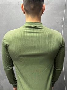 Cacharrel Men's Ribbed Shirt High Neck Shirt Second Skin Cold Blouse Long Sleeve Premium Cacharreu Blouse - xanh quân đội - Xem 2